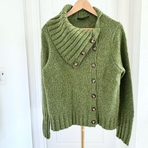 Wool Blend Button Down Forest Green Scandinavian Fisherman Core Sweater Size L